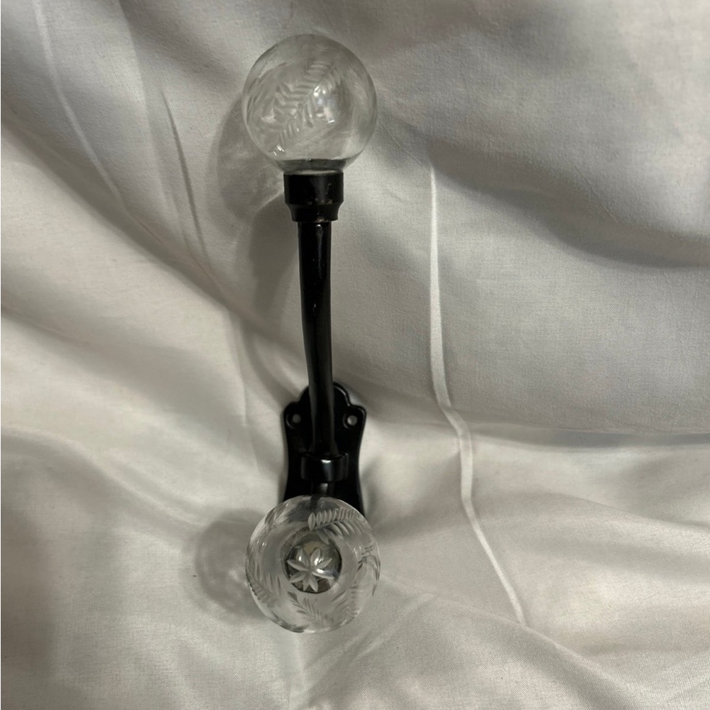 Elegant Black metal, with etched clear glass Wall Hook no screws